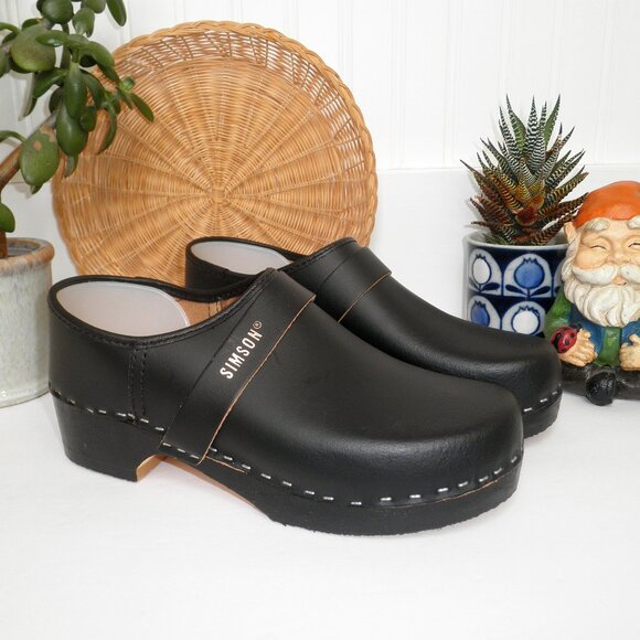Simson Shoes - New Black Swedish Style Bohemian Wooden Sole DUTCH Clogs Size EU 40 US 9 Womens